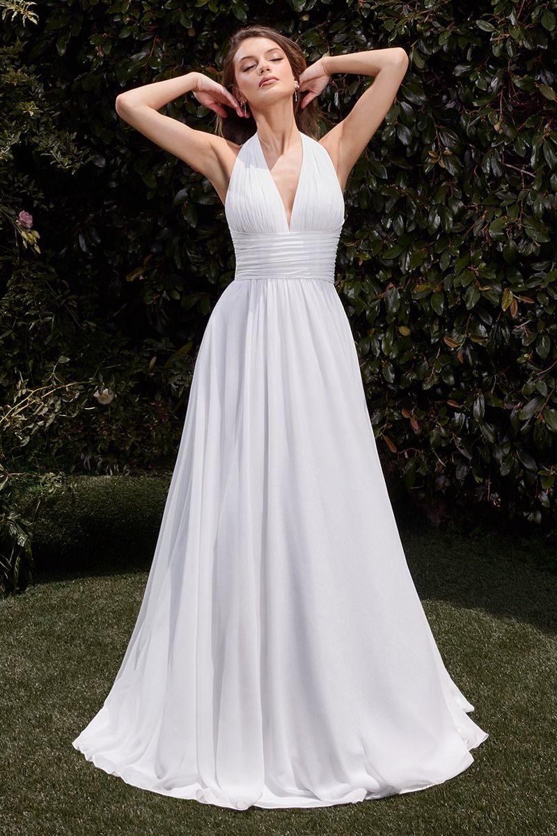 Satin Halter Neckline A-Line Bridal Dress