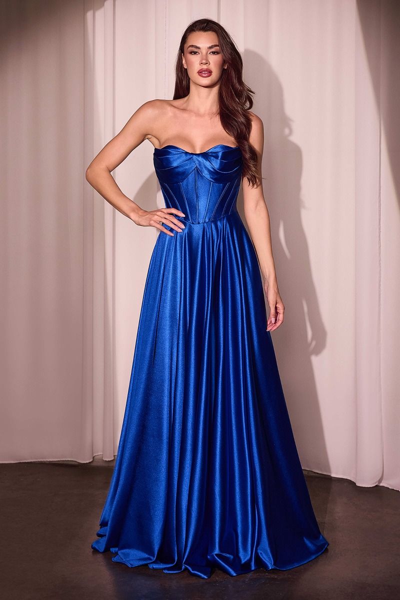 blue satin strapless dress Strapless Satin A-Line Dress – Tux-USA®