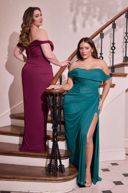 Satin Off The Shoulder Corset Gown Curve