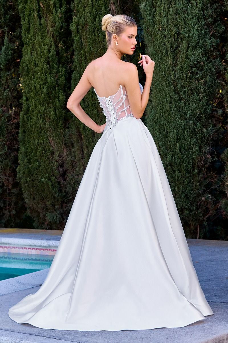 A-Line Bridal Gown the Strapless Sweetheart Bodice Showcases Pleated Cups
