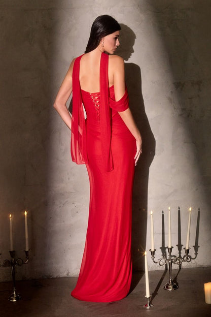 Fitted Gown a Draped Sweetheart Neckline and a Sculpted Pleated Bodice