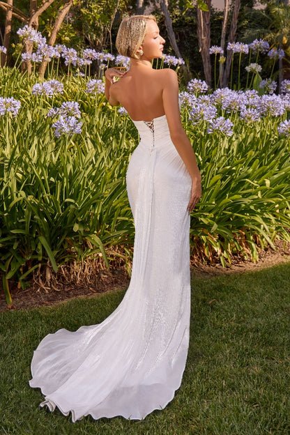Elegant Shimmer Chiffon Wedding Dress - Draped Sweetheart, Thigh Slit & Detachable Scarf