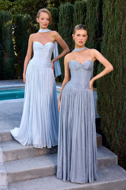 Strapless Dress, Sweetheart Neckline, Pleated, Luminescent Chiffon, A-Line Skirt