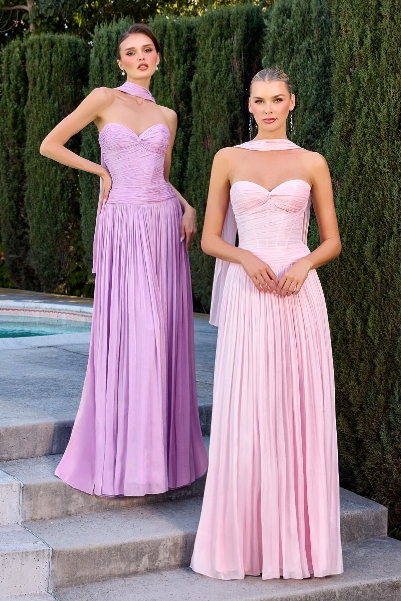 Strapless Dress, Sweetheart Neckline, Pleated, Luminescent Chiffon, A-Line Skirt