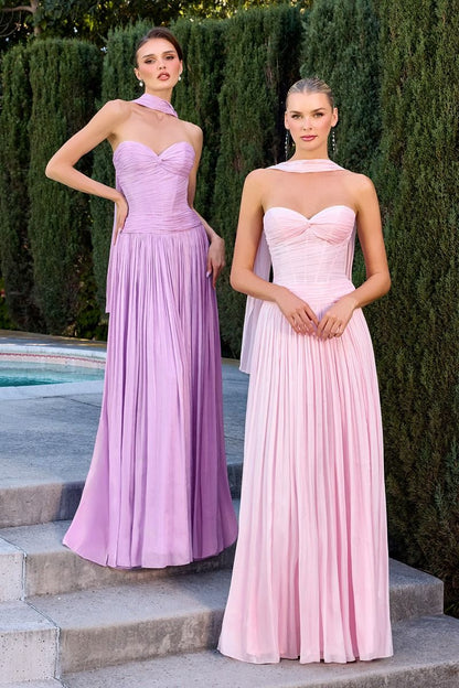 Strapless Dress, Sweetheart Neckline, Pleated, Luminescent Chiffon, A-Line Skirt
