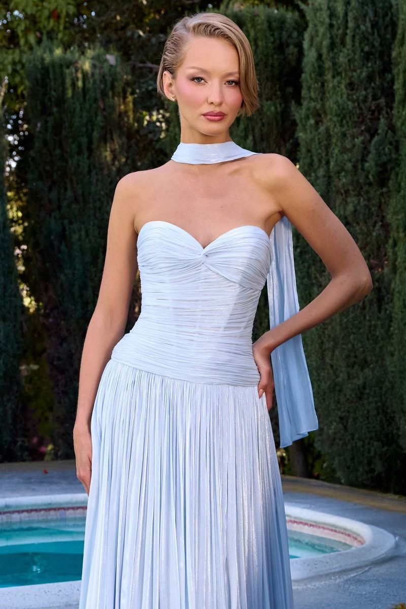 Strapless Dress, Sweetheart Neckline, Pleated, Luminescent Chiffon, A-Line Skirt