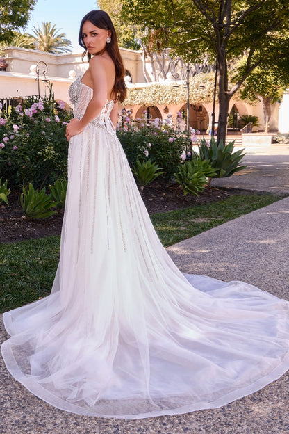 Beaded Bridal Gown With Tulle Overskirt