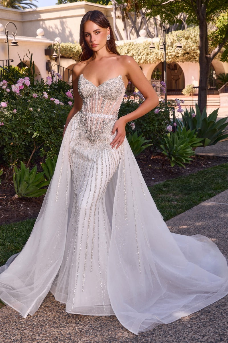 Beaded Bridal Gown With Tulle Overskirt