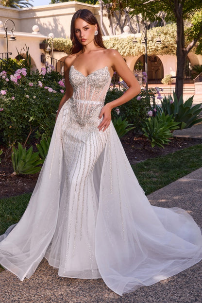 Beaded Bridal Gown With Tulle Overskirt