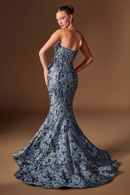 Elegant Floral Jacquard Mermaid Gown Sweetheart Corset & Matching Shawl