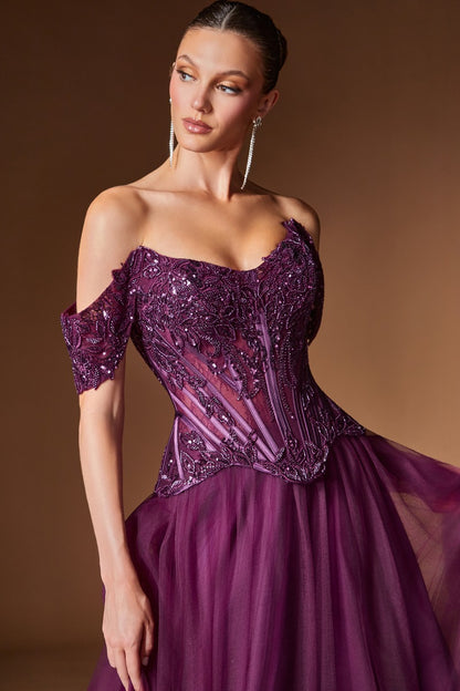 Off The Shoulder Layered Tulle Ball Gown