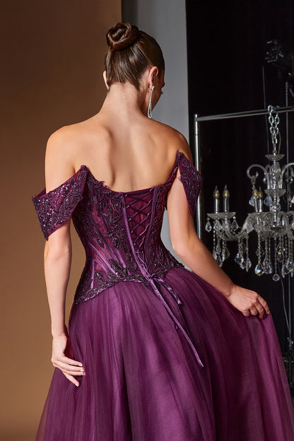 Off The Shoulder Layered Tulle Ball Gown