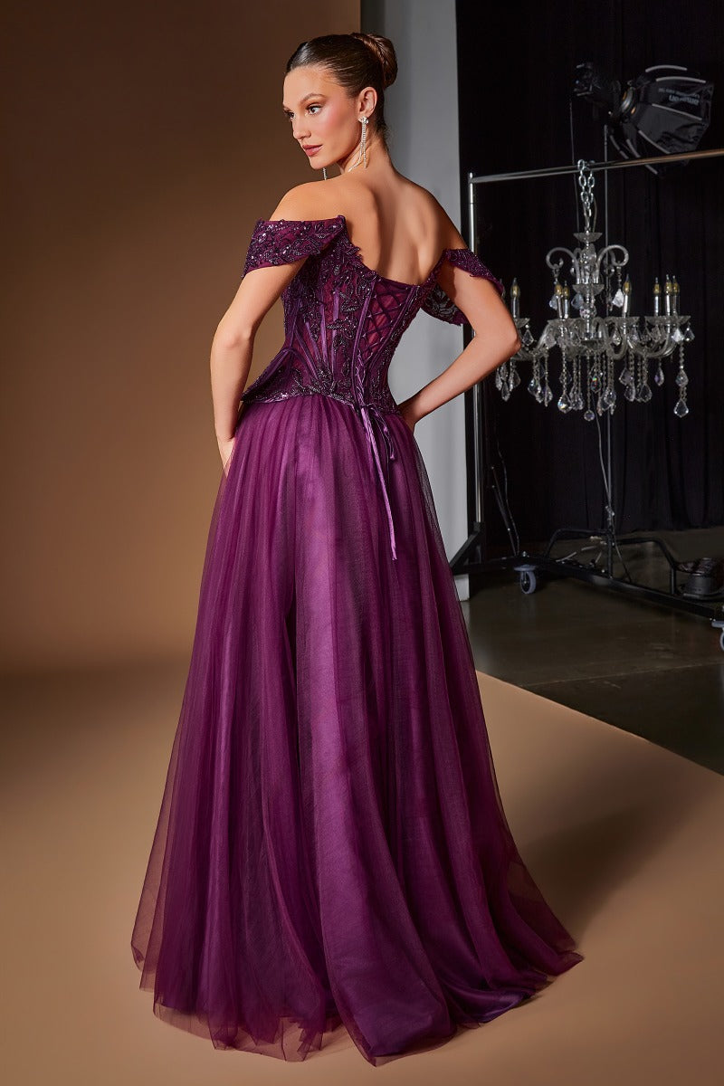 Off The Shoulder Layered Tulle Ball Gown