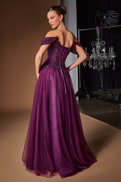 Off The Shoulder Layered Tulle Ball Gown