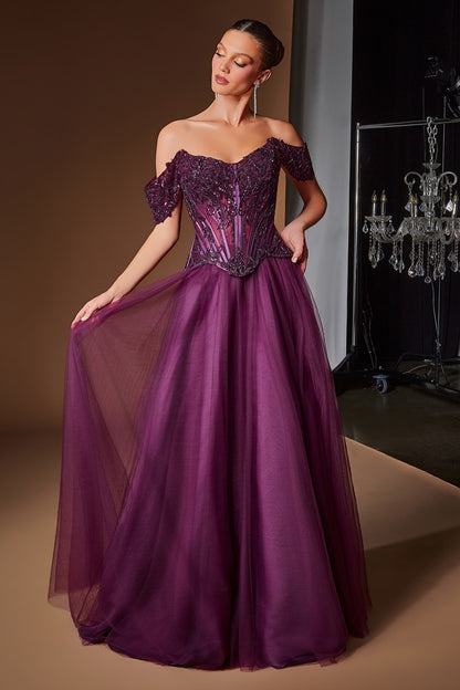 Off The Shoulder Layered Tulle Ball Gown