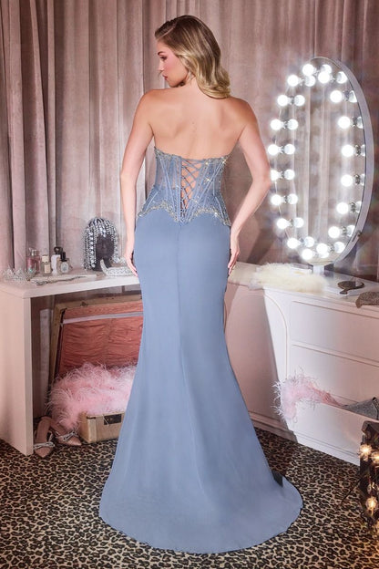 Fitted Dress With Strapless Corset Bodice And Sparkling Embellishments
