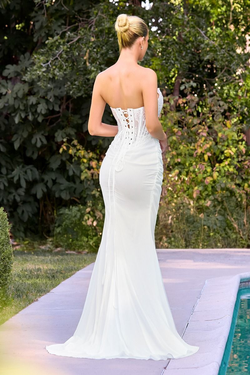 Fitted Bridal Gown a Strapless Sweetheart Neckline and a Detailed Lace Corset Bodice