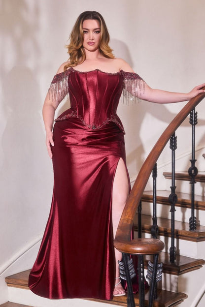 Fitted Strapless Lace & Satin Gown