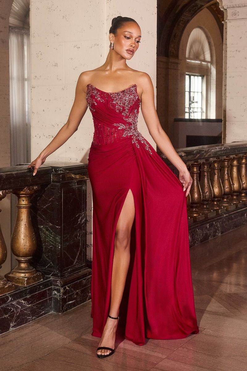 Stretch satin Fitted Embellished Gown