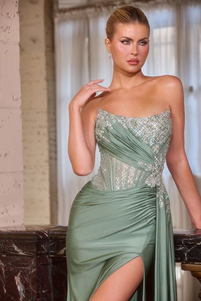 Stretch satin Fitted Embellished Gown
