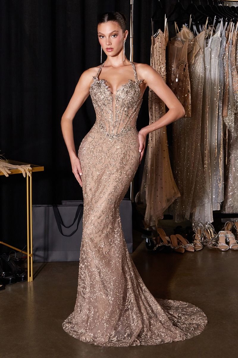 Metallic Floral Mermaid Gown