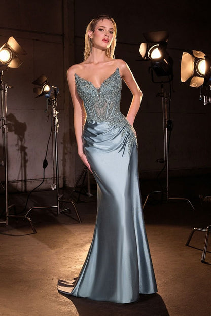 Strapless Fitted Satin Gown