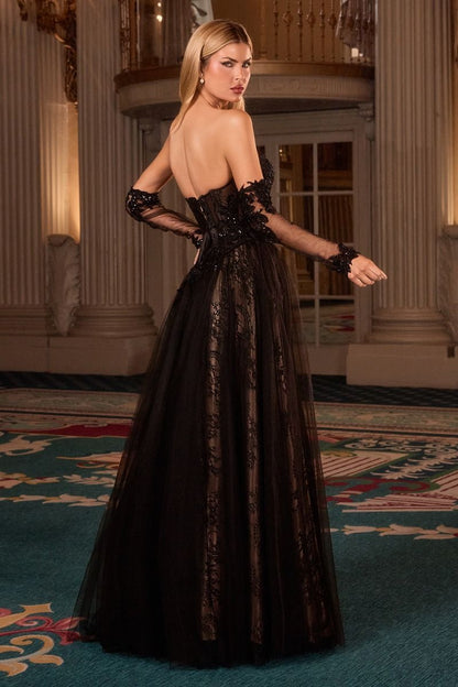 Strapless A-Line Dress & Removable Sleeves