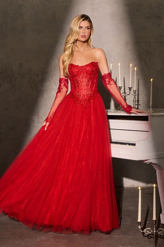Strapless A-Line Dress & Removable Sleeves