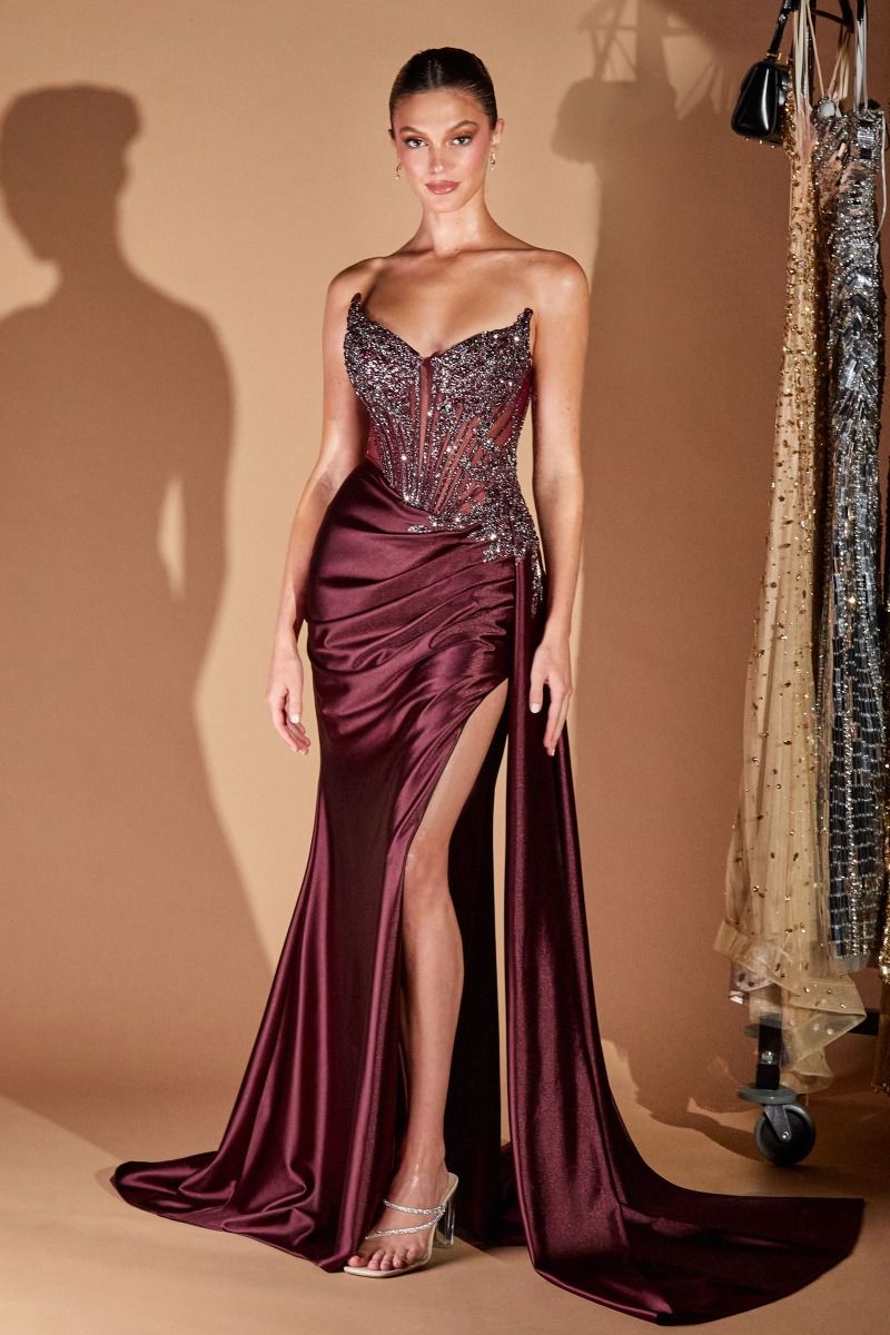 Fitted Strapless Lace & Satin Gown