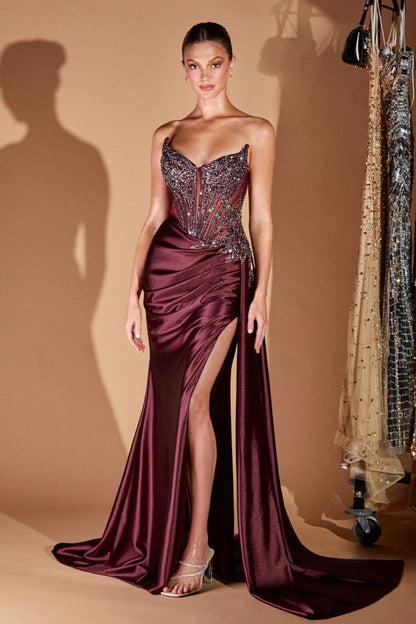 Fitted Strapless Lace & Satin Gown