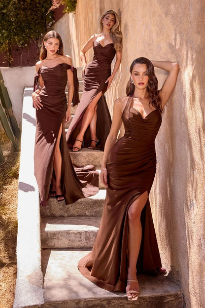Stetch Satin Halter Fitted Dress