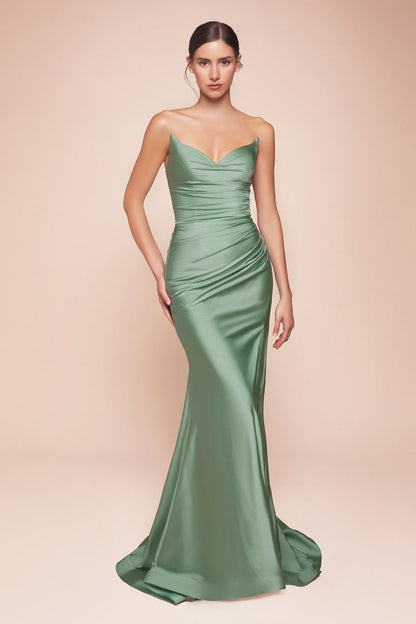 Strapless Stretch Satin Fitted Gown