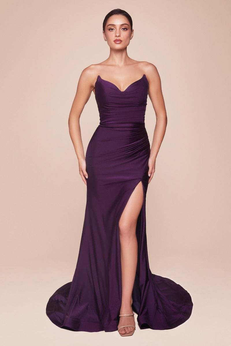 Strapless Stretch Satin Fitted Gown