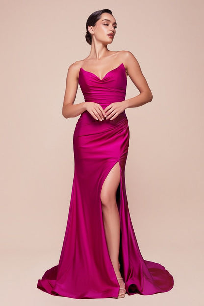 Strapless Stretch Satin Fitted Gown