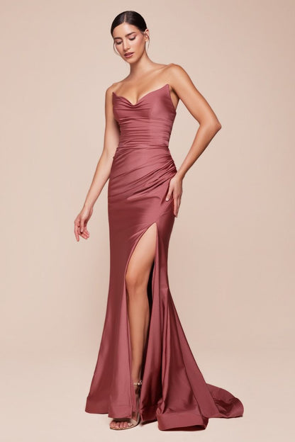 Strapless Stretch Satin Fitted Gown