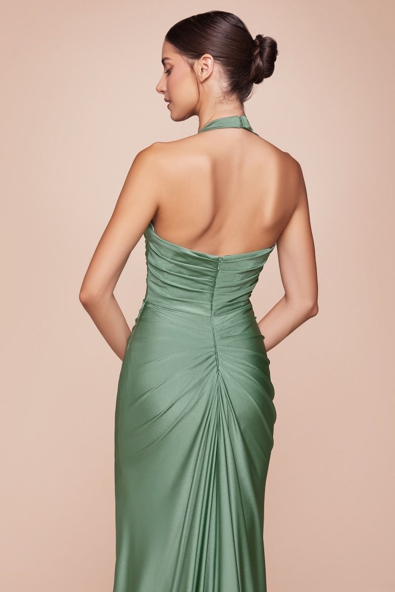 Autumn Gown - Stretch Satin Halter Fitted Dress | Lady Black Tie Greenery / 8 Autumn Gown - Stretch Satin Halter Fitted Dress | Lady Black Tie Greenery / 8