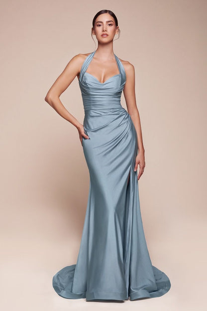 Stetch Satin Halter Fitted Dress