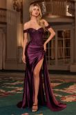 Off The Shoulder Lace & Satin Fitted Gown