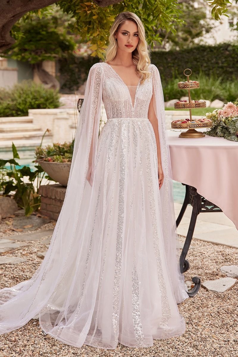 Long sleeve cape wedding hot sale dress