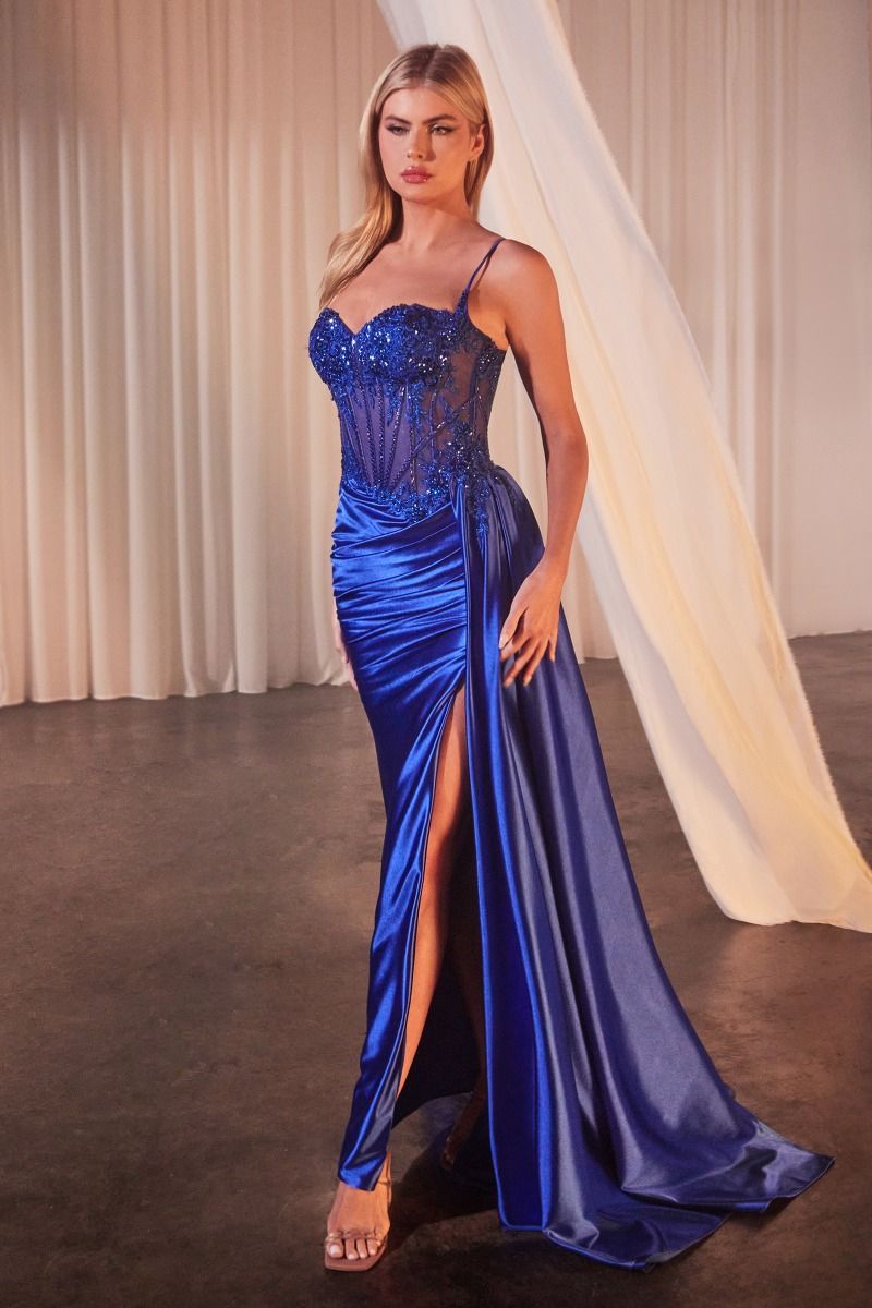 Embellished Lace & Satin Fitted Gown