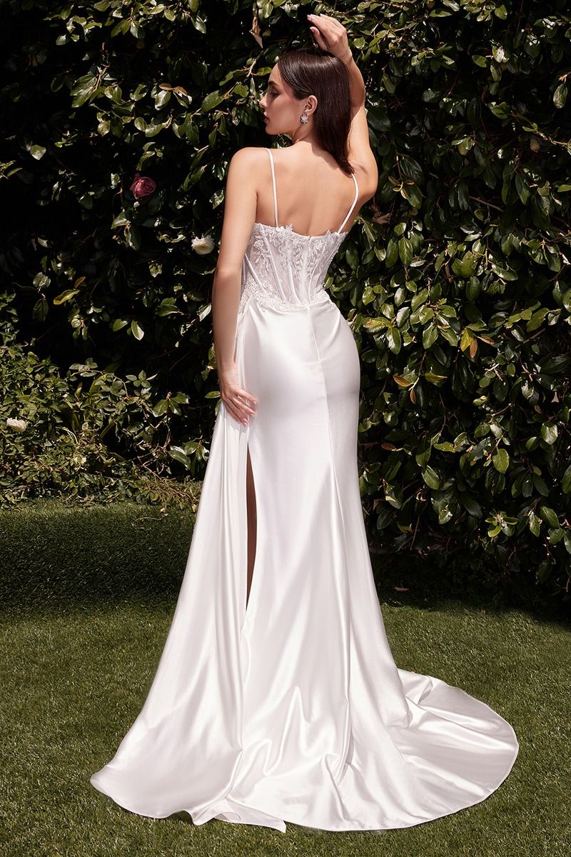 Ladivine CD868W Fitted Satin & Lace Bridal Gown, Off White / 2 Ladivine CD868W Fitted Satin & Lace Bridal Gown, Off White / 2