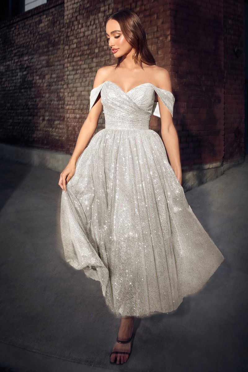 Silver tea length clearance dress