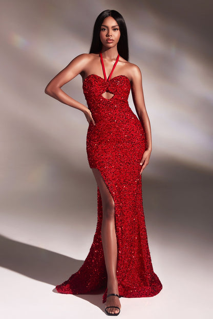Halter Fitted Sequin Gown
