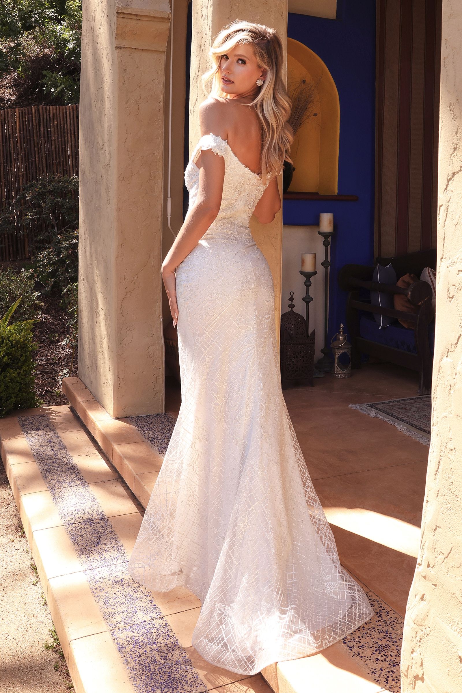 Sheath Off The Shoulder Bridal Gown 10 / Off White Sheath Off The Shoulder Bridal Gown 10 / Off White