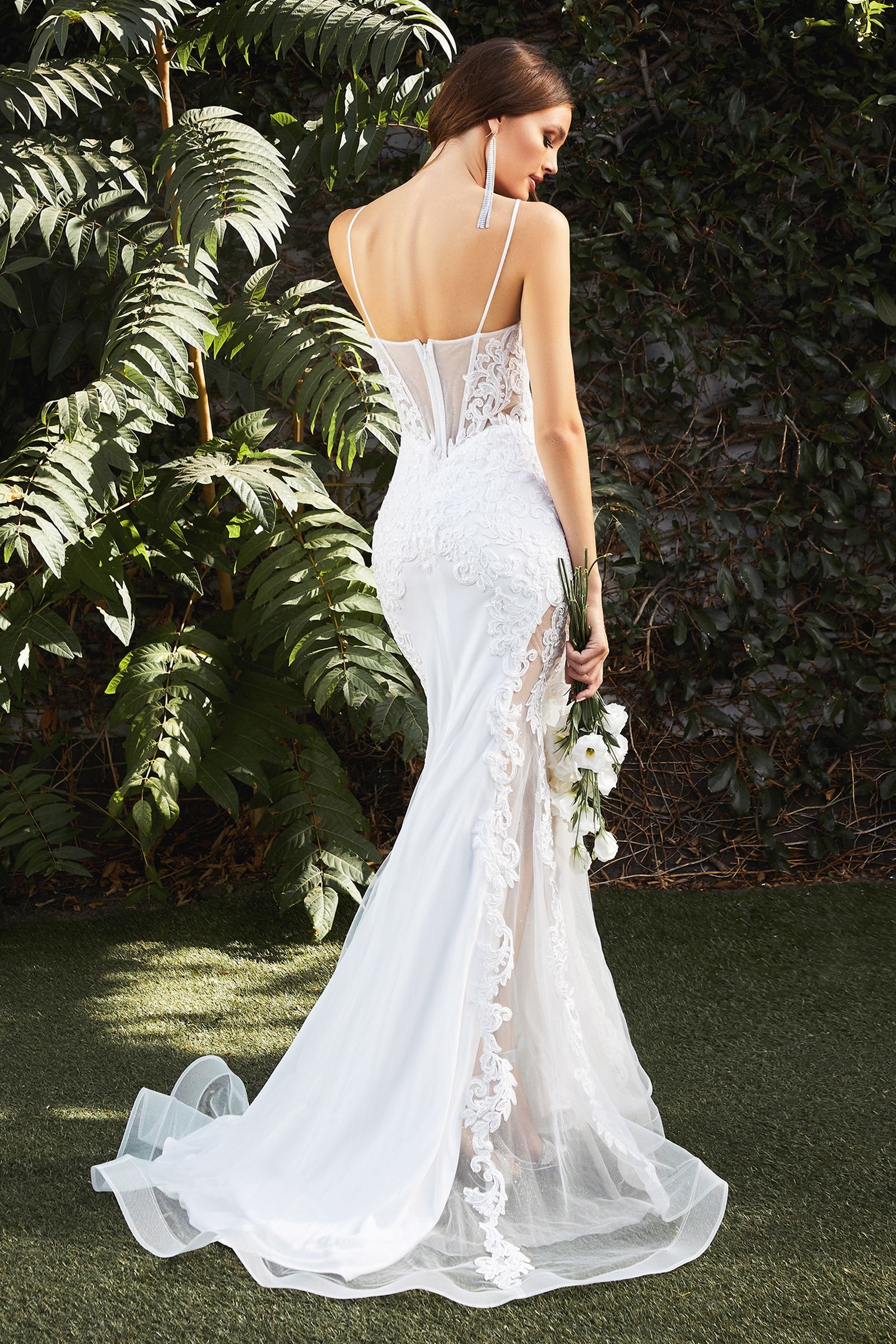 illusion mermaid wedding dress Long Sleeves White Wedding Dress Mermaid Illusion Neckline Backless Lace Bridal Mermaid Dress