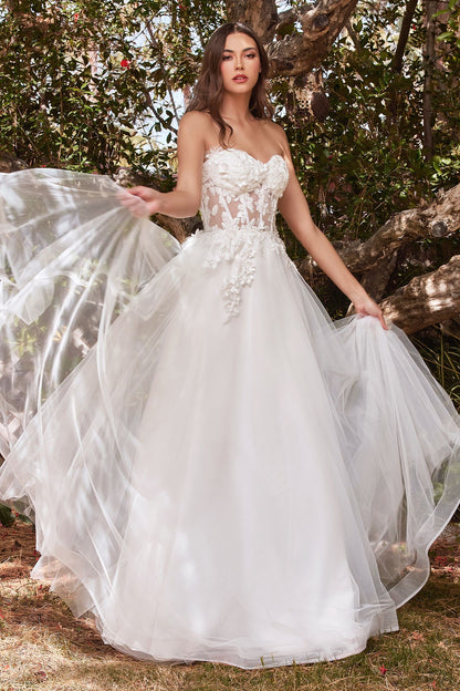 Lace Strapless Layered Tulle Ball Gown