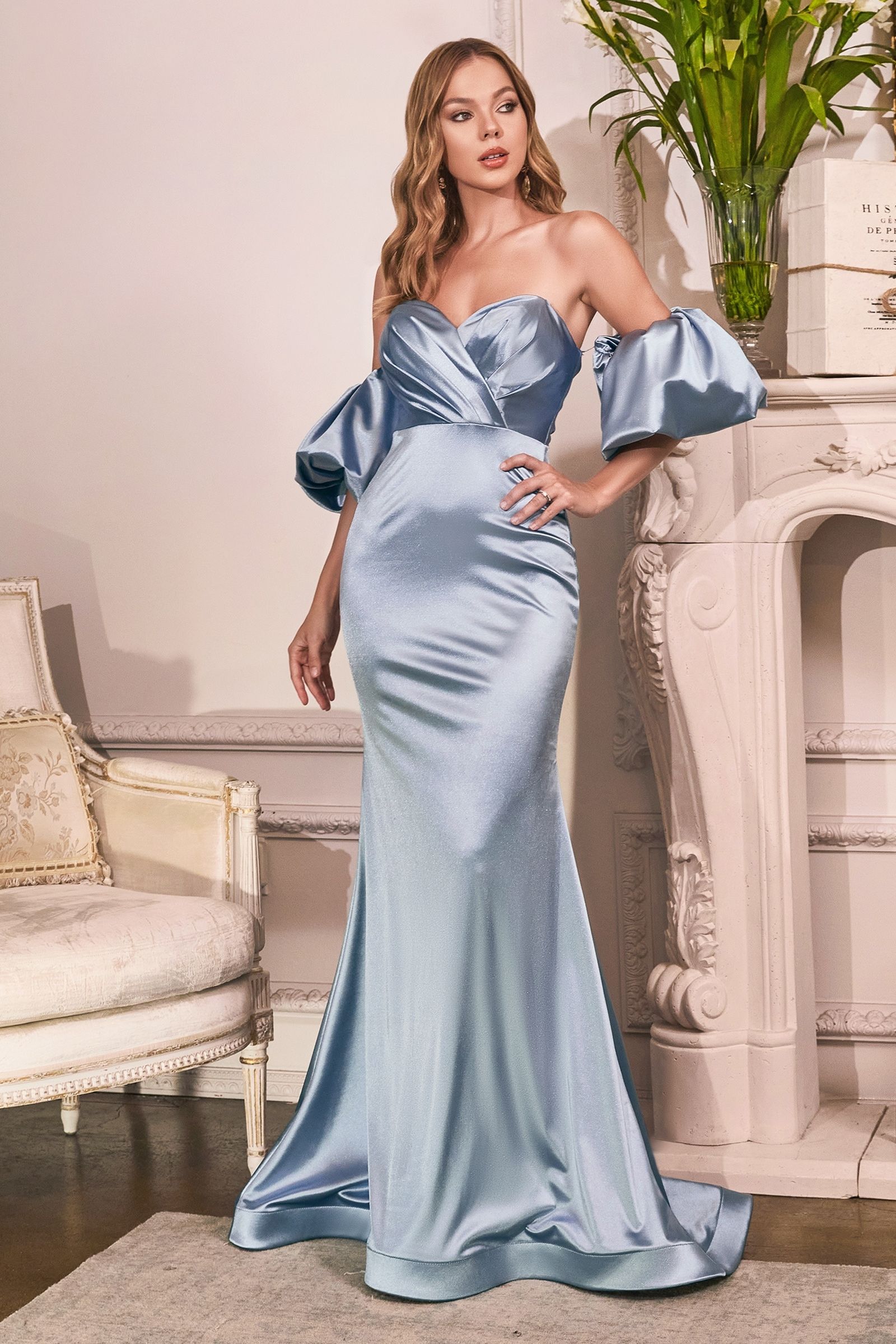 The Donita Fitted Puff Sleeve Satin Gown Dusty Rose Pink / 16 The Donita Fitted Puff Sleeve Satin Gown Dusty Rose Pink / 16