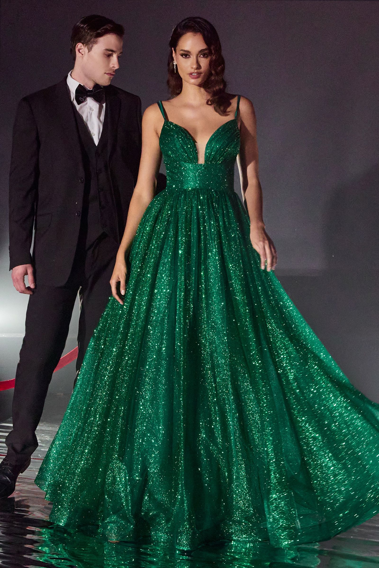 Long Glitter Prom Ball Gown with Corset - PromGirl Emerald / 4 Long Glitter Prom Ball Gown with Corset - PromGirl Emerald / 4