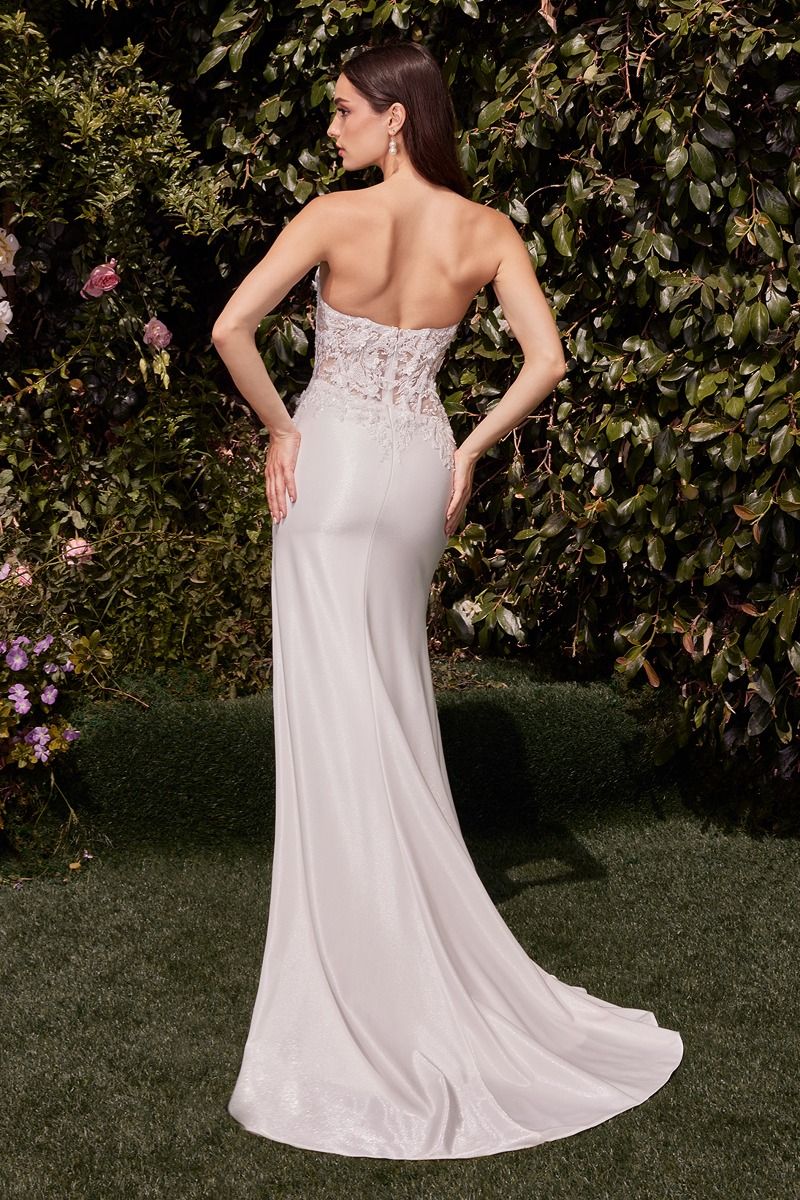 LaDivine S465W Long Bridal Gown Corset Fitted Applique Wedding Dress - Off White / 12 LaDivine S465W Long Bridal Gown Corset Fitted Applique Wedding Dress - Off White / 12