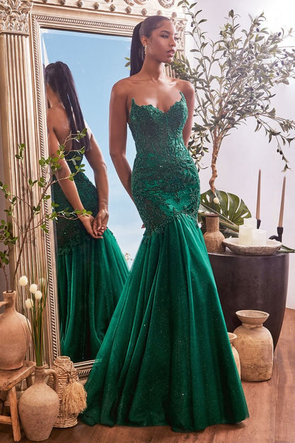 Strapless Lace & Tulle Mermaid Gown 6 / Black